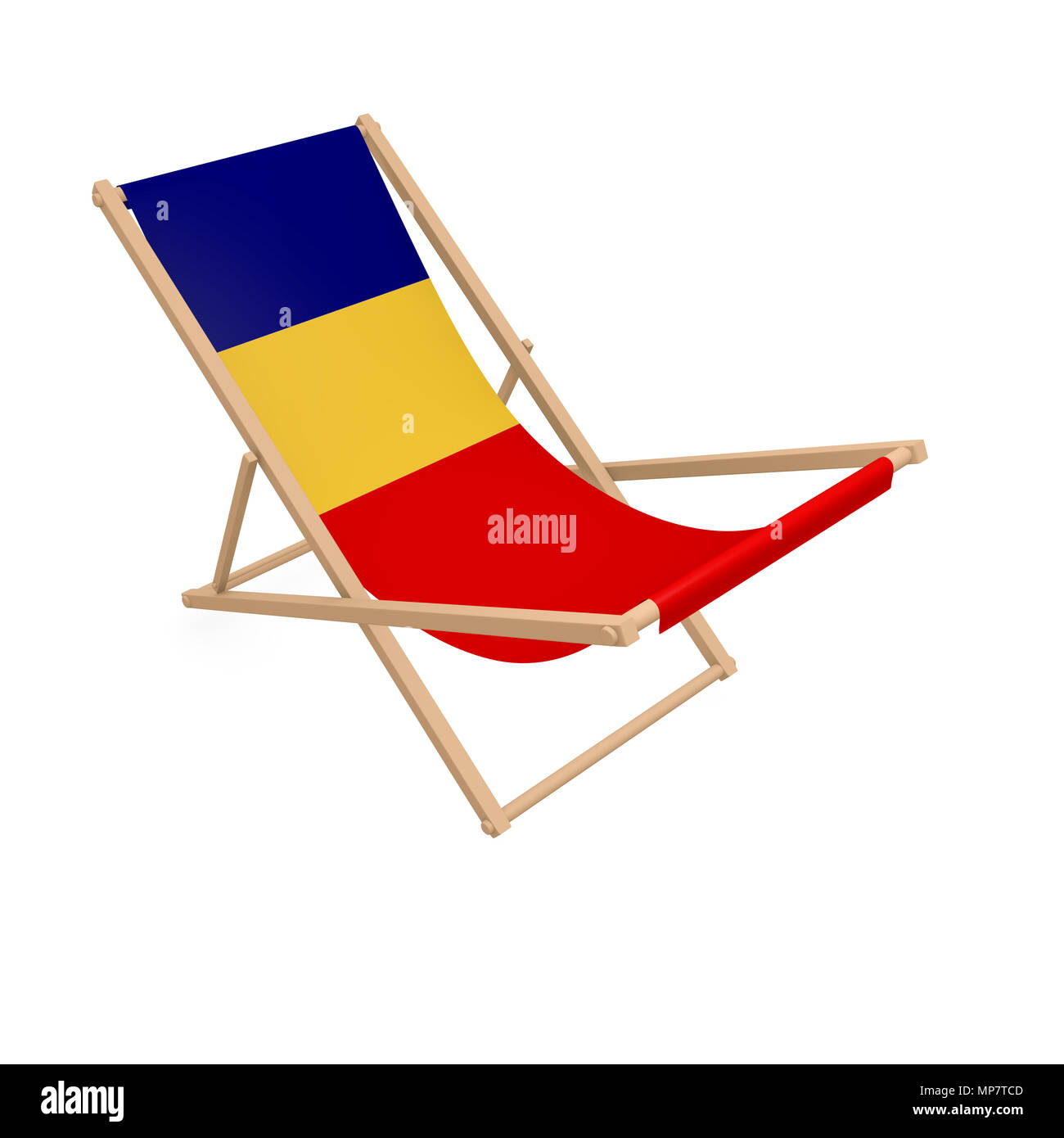 Sedia a sdraio con la bandiera della Romania, rendering 3D Foto Stock