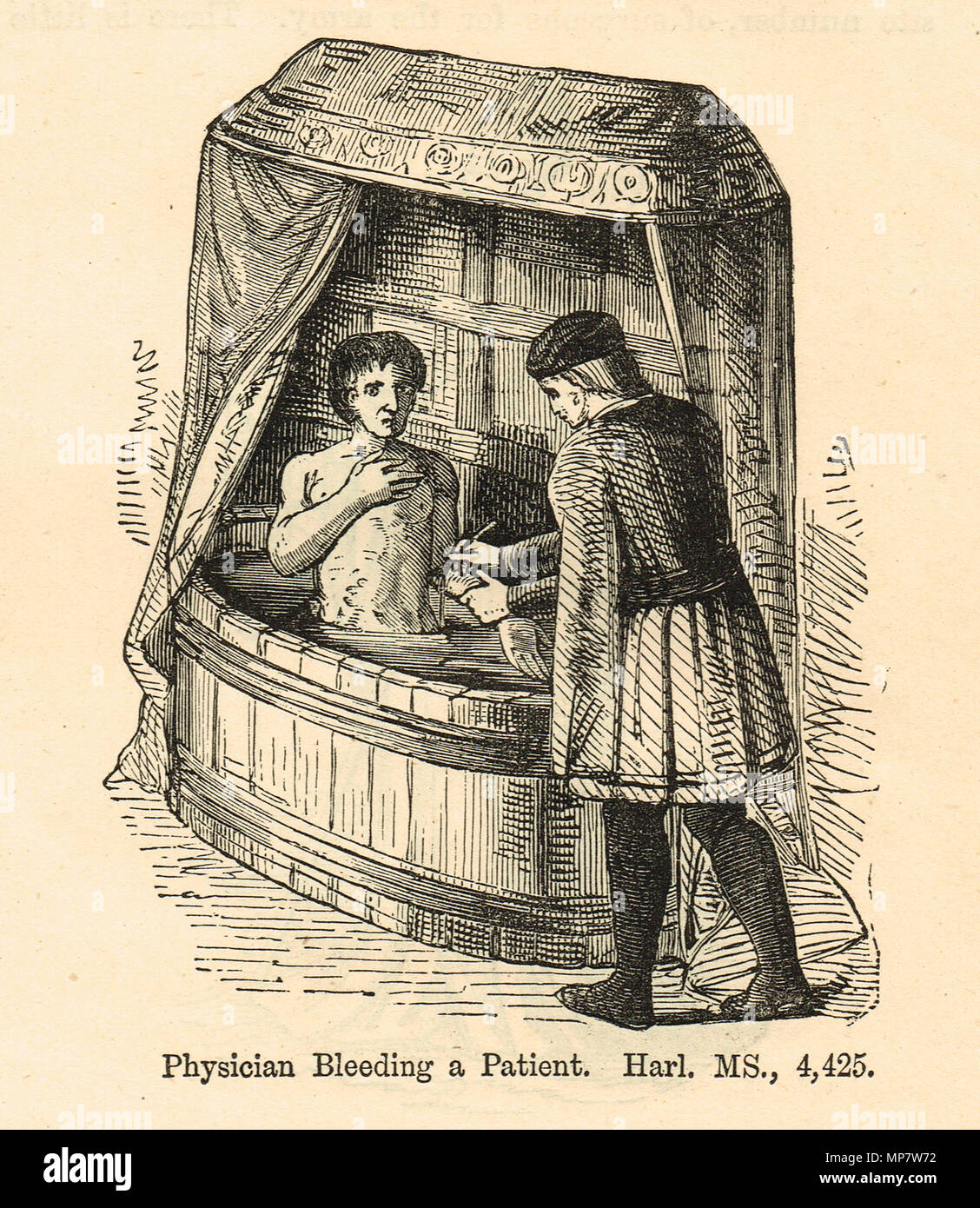 Medico spurgo di un paziente, del XV secolo. La pratica di sangue-locazione Foto Stock