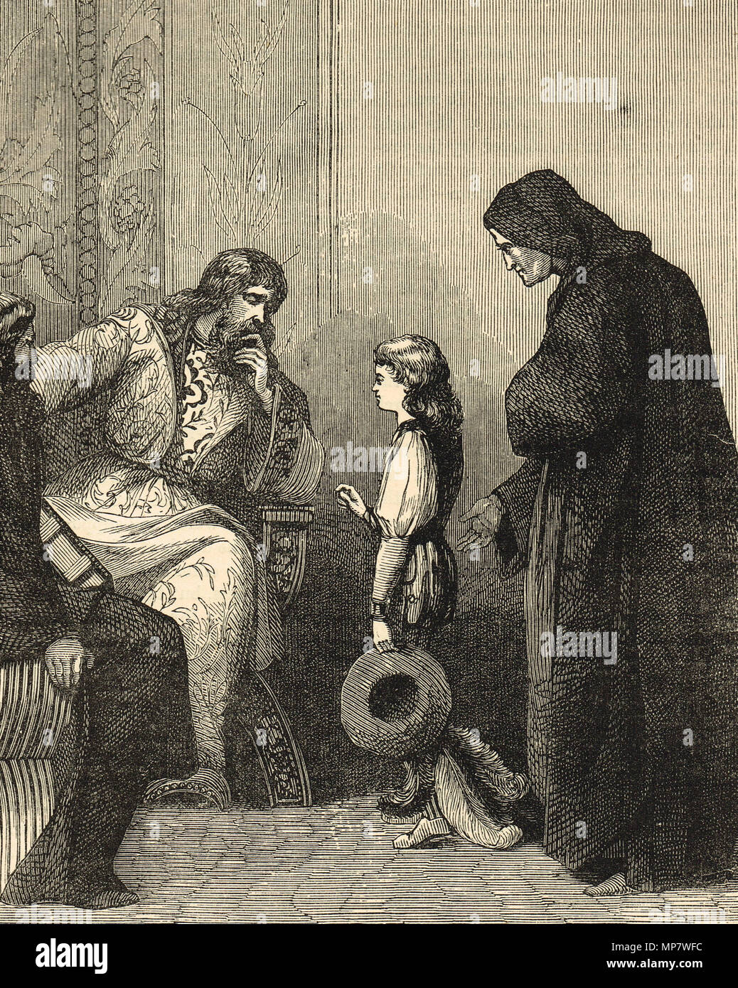 Lambert Simnel, pretendente al trono di Inghilterra, presentato al Conte di Kildare, capo del governo irlandese in Irlanda, 1487 Foto Stock