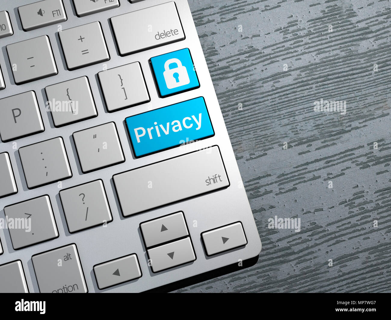 Una tastiera di computer, il pulsante Cerca. Internet privacy, leggi e regolamenti che consentono di gestire la privacy dell'utente. Il rendering 3D Foto Stock