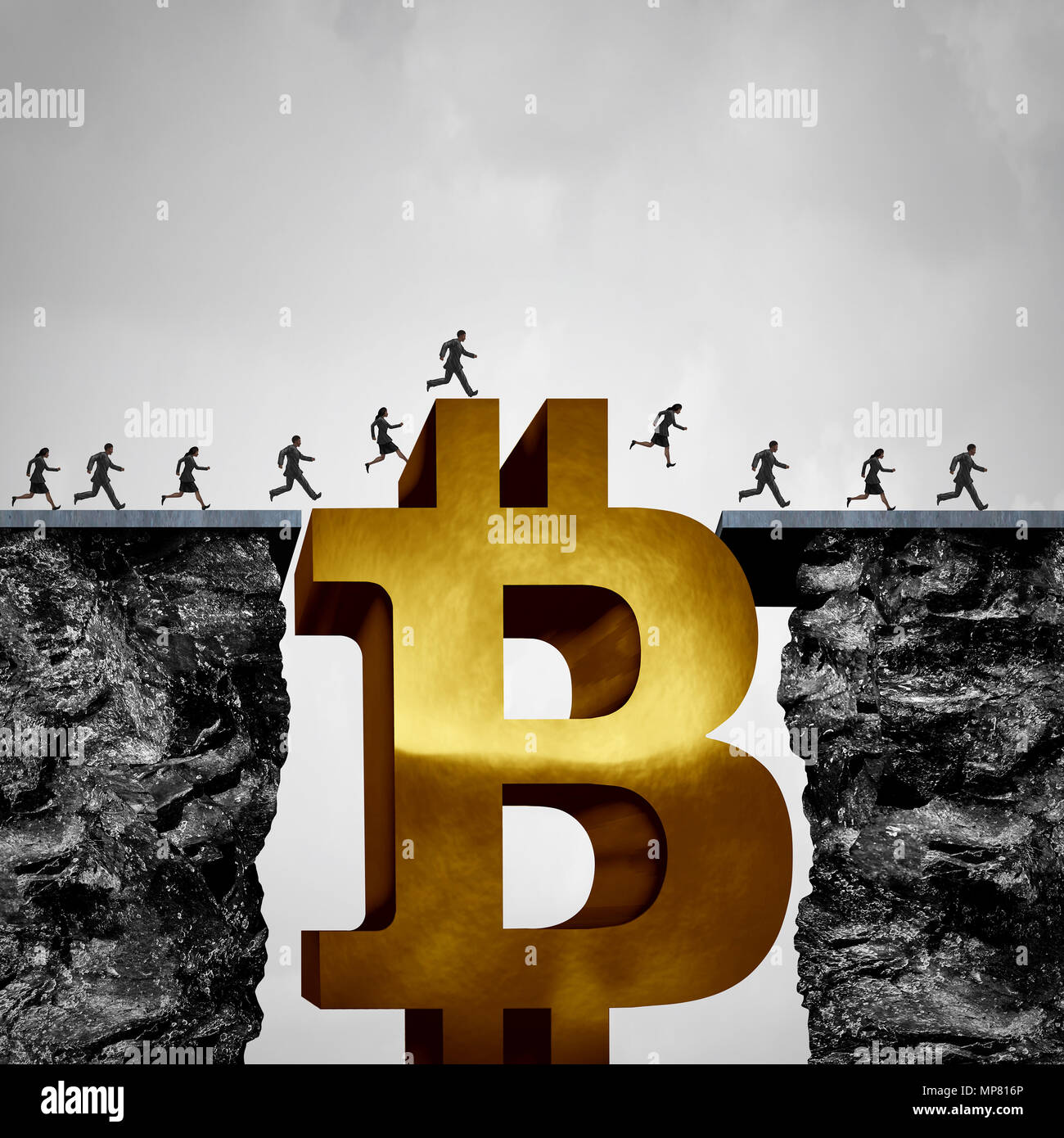 Bitcoin blockchain concetto di trasferimento e crypto valuta opportunità di business e il concetto di soluzione cryptocurrency o denaro digitale. Foto Stock