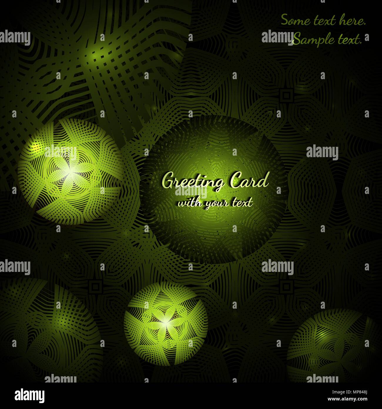 Green greeting card con astratti modelli rotondo Illustrazione Vettoriale