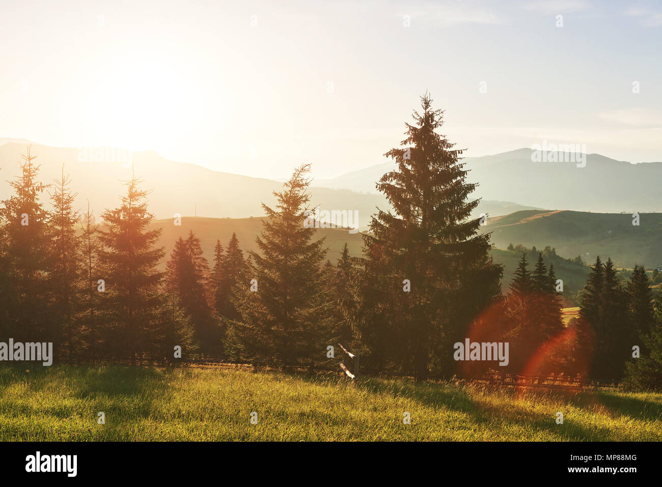 Autunno magnifico paesaggio sunrise nei Carpazi, Europa viaggi, Ucraina occidentale, dei Carpazi parco nazionale e meraviglioso mondo, wallpaper sfondo del paesaggio Foto Stock