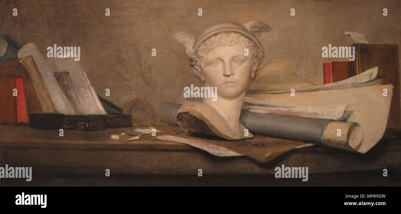 711 Jean Siméon Chardin - Gli attributi delle arti con un busto di Mercurio - WGA04737 Foto Stock