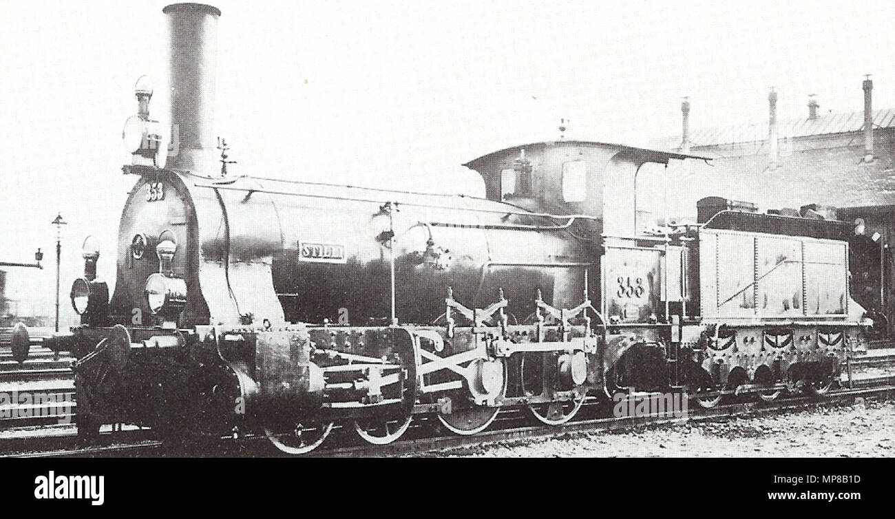 . Deutsch: Dampflokomotive der NOB Bauart D 2/4 Nummer 353. Aufnahme zwischen 1895 und 1903 (Ausrangierung). Probabilmente Georg Wilhelm Hecklau (1872-1905) 932 NOB-D2-4-Nr353 Foto Stock