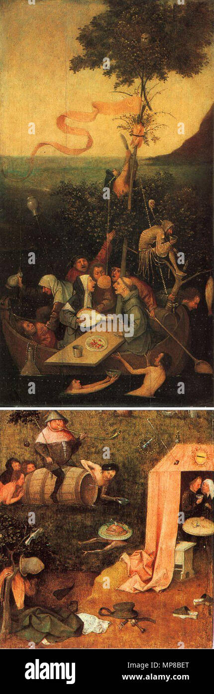 . Inglese: la ricostruzione della sinistra ala interna di una perduta triprych da Jheronimus Bosch, consistente della nave degli stolti (in alto) e l'Allegoria della dissoluzione (fondo). tra il 1488 e 1516. Hieronymus Bosch (circa 1450-1516) nomi alternativi Jheronimus Bosch, Jheronimus van Aken, Jheronimus van Aeken, Jheronimus Anthonissoen van Aken Descrizione pittore fiammingo e cassetto Data di nascita e morte nel 1450 circa 9 agosto 1516 (sepolta) Luogo di nascita e morte di 's-Hertogenbosch 's-Hertogenbosch periodo di lavoro 1474-1516 posizione Lavoro 's-Hertogenbosch competente controllo : Q130531 VIAF: 7640142 Foto Stock
