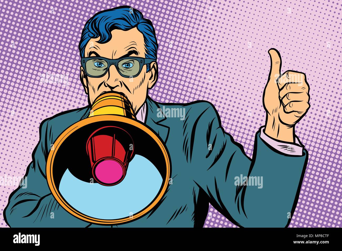 Un uomo con un megafono Illustrazione Vettoriale