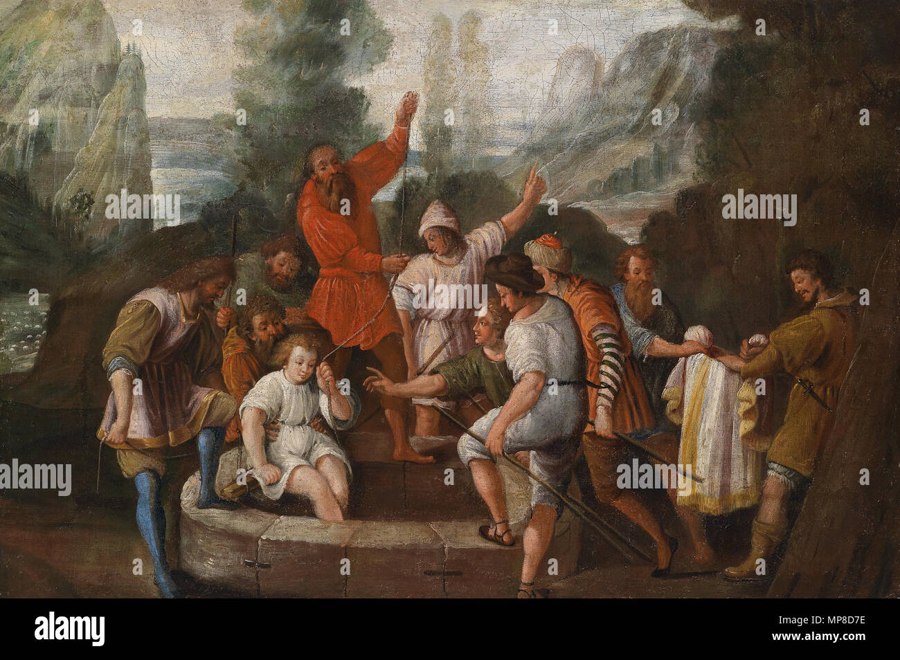 726 Johann Heiss (cerchio) Joseph wird von seinen Brüdern in den Brunnen geworfen Foto Stock