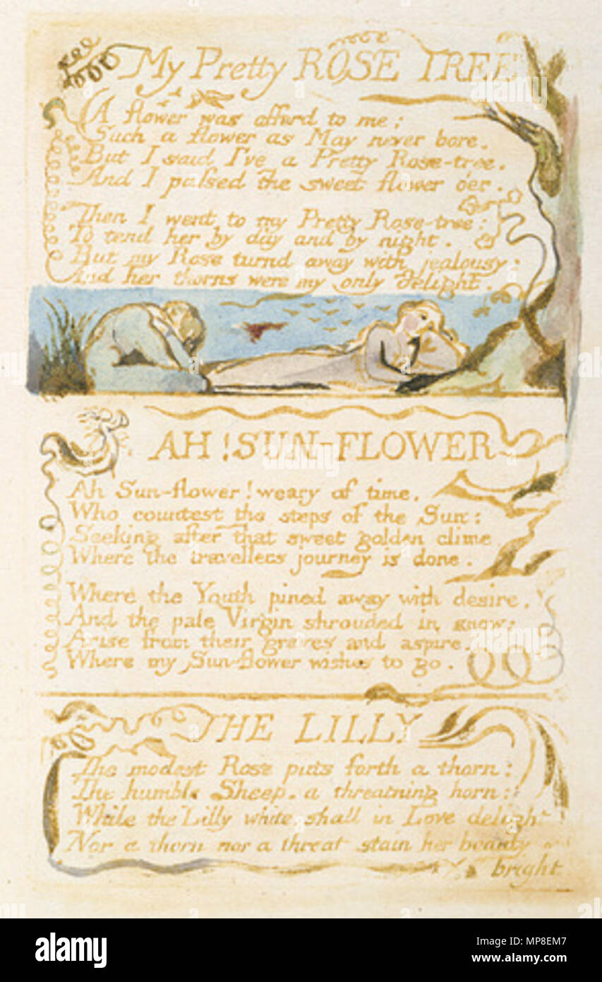 . Inglese: canti di innocenza e di esperienza, copia B, 1789, 1794 (British Museum) oggetto 52 Mia graziosa rosa Tree . 16 febbraio 2007, 07:13:08. William Blake (1757-1827) nomi alternativi W. Blake; Uil'iam Bleik Descrizione British pittore, poeta, scrittore, teologo, collezionista e incisore, Data di nascita e morte 28 novembre 1757 12 agosto 1827 Luogo di nascita e morte Broadwick Street Charing Cross sede di lavoro London Authority control : Q41513 VIAF: 54144439 ISNI: 0000 0001 2096 135X ULAN: 500012489 LCCN: N78095331 NLA: 35019221 WorldCat Categoria:William Blake 1132 canzoni di Inn Foto Stock