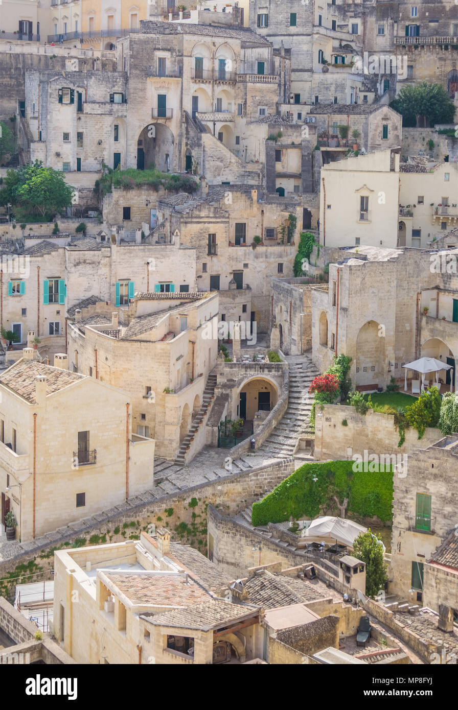 Matera (Basilicata) - Il centro storico della meravigliosa città di pietra del sud Italia, una attrazione turistica per il famoso 'assi' old town. Foto Stock