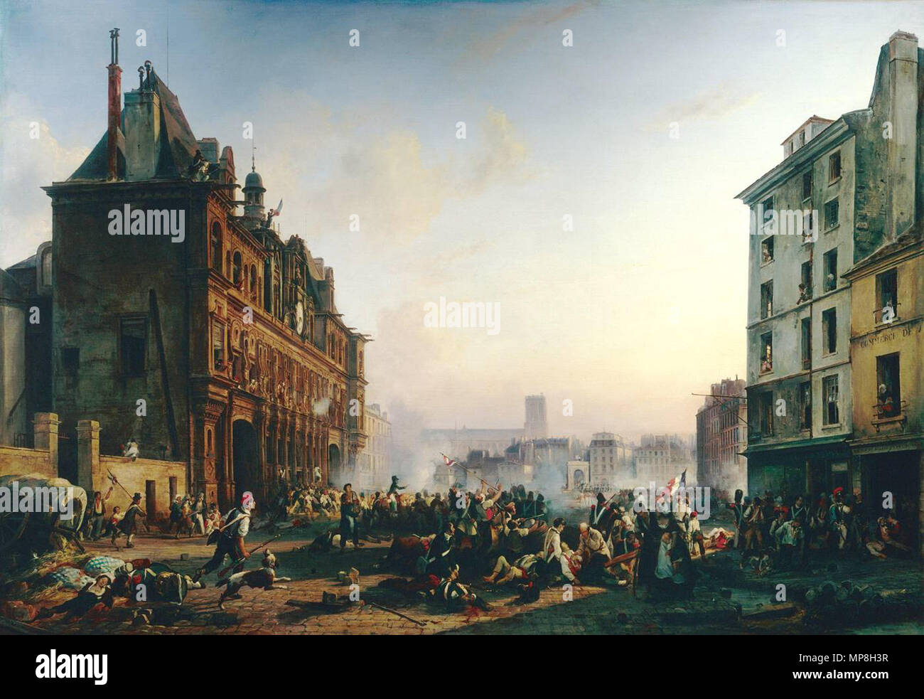 740 Joseph BEAUME - Attaque de l'Hôtel de Ville de Paris, le 28 juillet 1830 Foto Stock