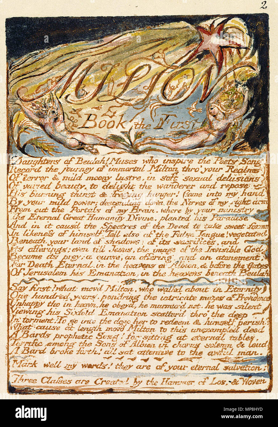 . Inglese: Milton un poema, copia D, oggetto 2 Bentley 3, Erdman 2, Keynes 3) . Il 26 marzo 2007. William Blake (1757-1827) nomi alternativi W. Blake; Uil'iam Bleik Descrizione British pittore, poeta, scrittore, teologo, collezionista e incisore, Data di nascita e morte 28 novembre 1757 12 agosto 1827 Luogo di nascita e morte Broadwick Street Charing Cross sede di lavoro London Authority control : Q41513 VIAF: 54144439 ISNI: 0000 0001 2096 135X ULAN: 500012489 LCCN: N78095331 NLA: 35019221 WorldCat questa è una fedele riproduzione fotografica di un bidimensionale, il dominio pubblico opera d'arte. Foto Stock