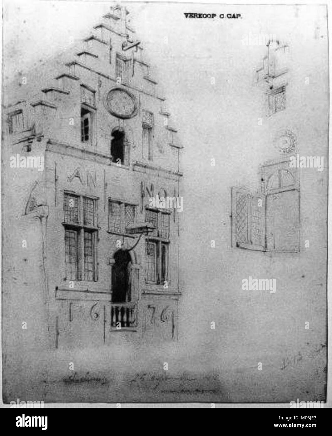 Inglese: Casa con gables in Wijngaardstraat 25 settembre 1848. 746 Jozef Linnig - Casa con gables in Wijngaardstraat Foto Stock