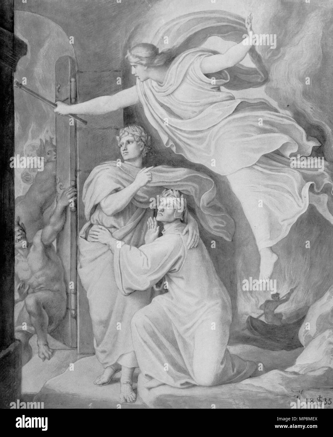. Vergil mit Dante am Tor der Hölle. Getuschte Zeichnung für das Dante-Album des Königs Johann . Julius Schnorr von Carolsfeld (1794-1872) Descrizione pittore tedesco e printmaker Data di nascita e morte 26 Marzo 1794 24 Maggio 1872 Luogo di nascita e morte Lipsia Dresda posizione Lavoro Vienna, Roma, Monaco di Baviera, Dresda competente controllo : Q703458 VIAF: 27301812 ISNI: 0000 0001 1023 2110 ULAN: 500002319 LCCN: N85182194 WGA: SCHNORR VON CAROLSFELD, Julius WorldCat 1103 Schnorr von Carolsfeld - Dante Foto Stock