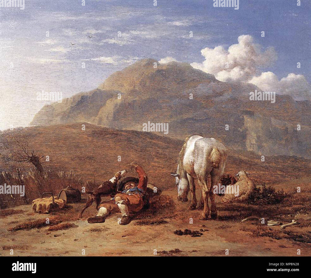 Paesaggio italiano con un giovane pastore tra il 1660 e il 1662. 757 Karel Dujardin - paesaggio italiano con un giovane pastore - WGA6847 Foto Stock