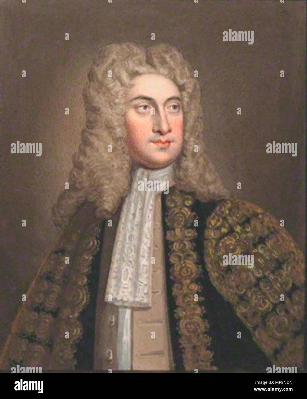 NPG D23279; Sir Thomas Hanmer, 4 bt . Inglese: Sir Thomas Hanmer, quarto Baronet, altoparlante della House of Commons . inizio del XIX secolo. attribuito a Thomas Athow dopo Godfrey Kneller (1646-1723) nomi alternativi Gottfried Kneller, nome di nascita: Gottfried Kniller Descrizione pittore tedesco, disegnatore e incisore e miniatore Data di nascita e morte 8 Agosto 1646 7 Novembre 1723 Luogo di nascita e morte di Lubecca Londra periodo di lavoro tra circa 1660 e circa 1723 sede di lavoro Leiden (circa 1660-1665), Roma, Venezia (1672-1675), Norimberga, Amburgo (1674-1676), Londra (1676-1723), Fran Foto Stock