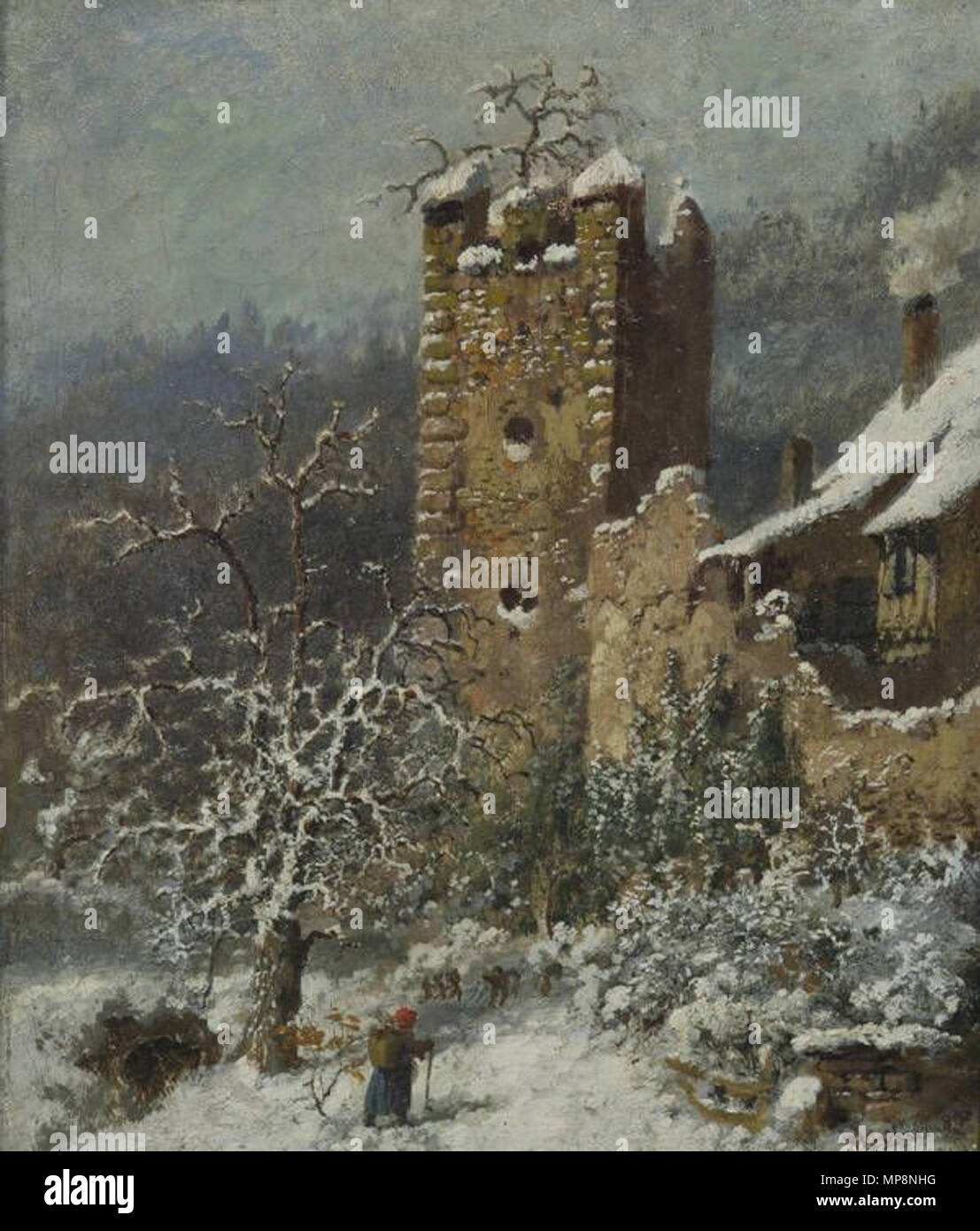 Deutsch: Ansicht von der Burgruine Krobsburg im Winter 1889. 759 Karl Weysser Burgruine im inverno Foto Stock