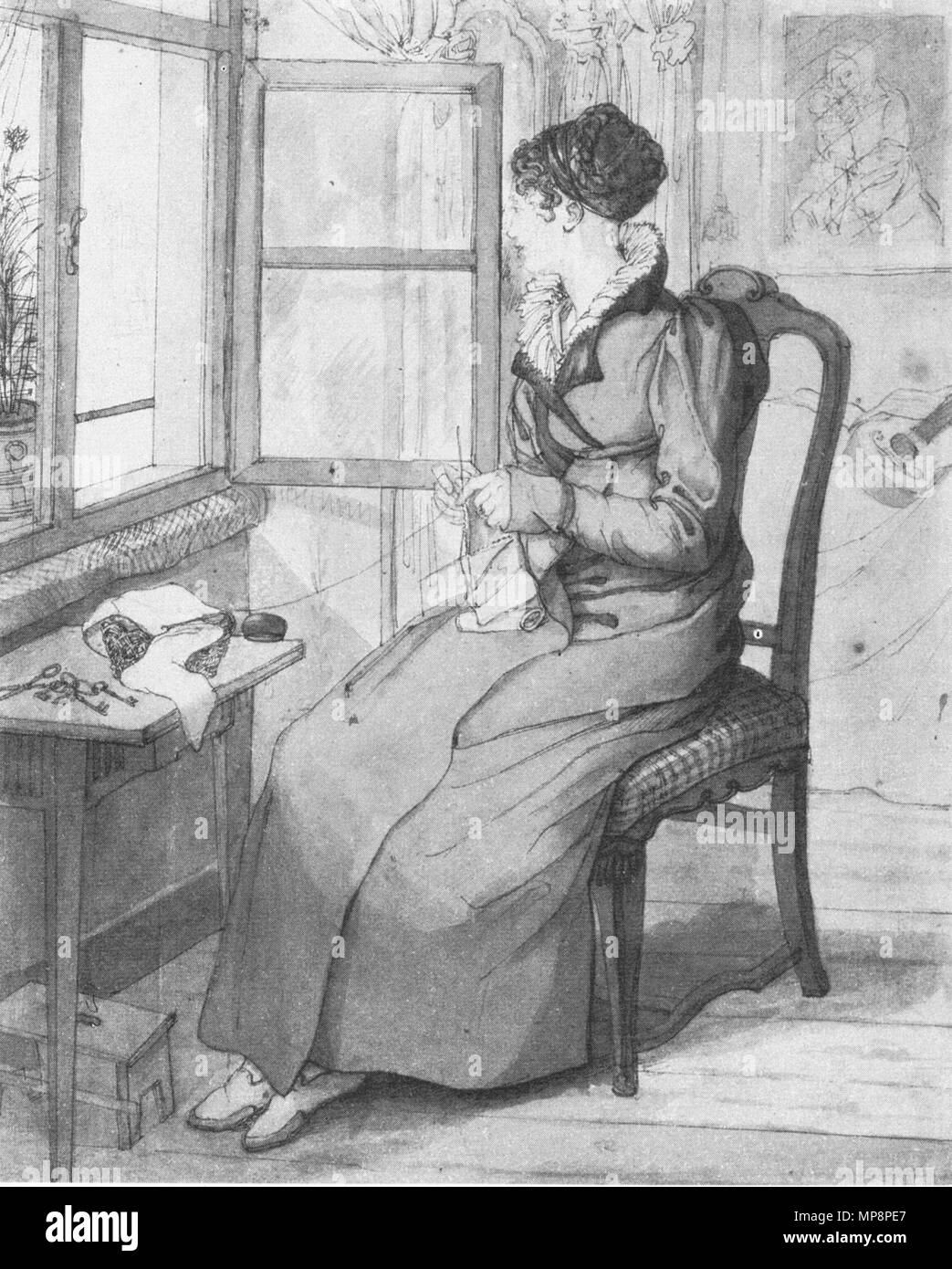 Deutsch: Strickende Frau am Fenster . 763 Kersting - Strickende Frau am Fenster Foto Stock