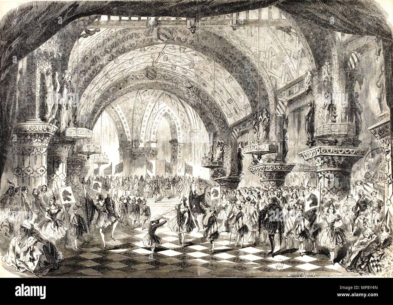 . Inglese: premere illustrazione della scenografia per atto 5 di Fromental Halévy's opera La magicienne. La scena raffigura un balletto di scacchi umano pezzi. 1858. Scenografi: Joseph Thierry (1812-1866); Charles Cambon (1802-1875). Incisore/artista:firmato "Edouard Lou' (angolo inferiore destro) 784 La Magicienne, Atto 2 Foto Stock . Inglese: premere illustrazione della scenografia per atto 5 di Fromental Halévy's opera La magicienne. La scena raffigura un balletto di scacchi umano pezzi. 1858. Scenografi: Joseph Thierry (1812-1866); Charles Cambon (1802-1875). Incisore/artista:firmato "Edouard Lou' (angolo inferiore destro) 784 La Magicienne, Atto 2 Foto Stock