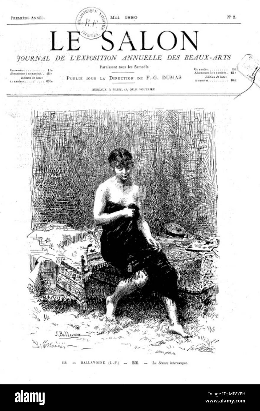 . Inglese: il coperchio anteriore di Le Salon : journal de l'exposition annuelle des beaux-arts edizione 2, Parigi, maggio 1880 con una riproduzione di La seduta spiritica interrompue, premiato olio su tela da Jules-Frédéric Ballavoine. 1 maggio 1880. J. Ballavoine / Lefman (incisore) / Le Salon 786 La Salon problema 2 Ballavoine Foto Stock