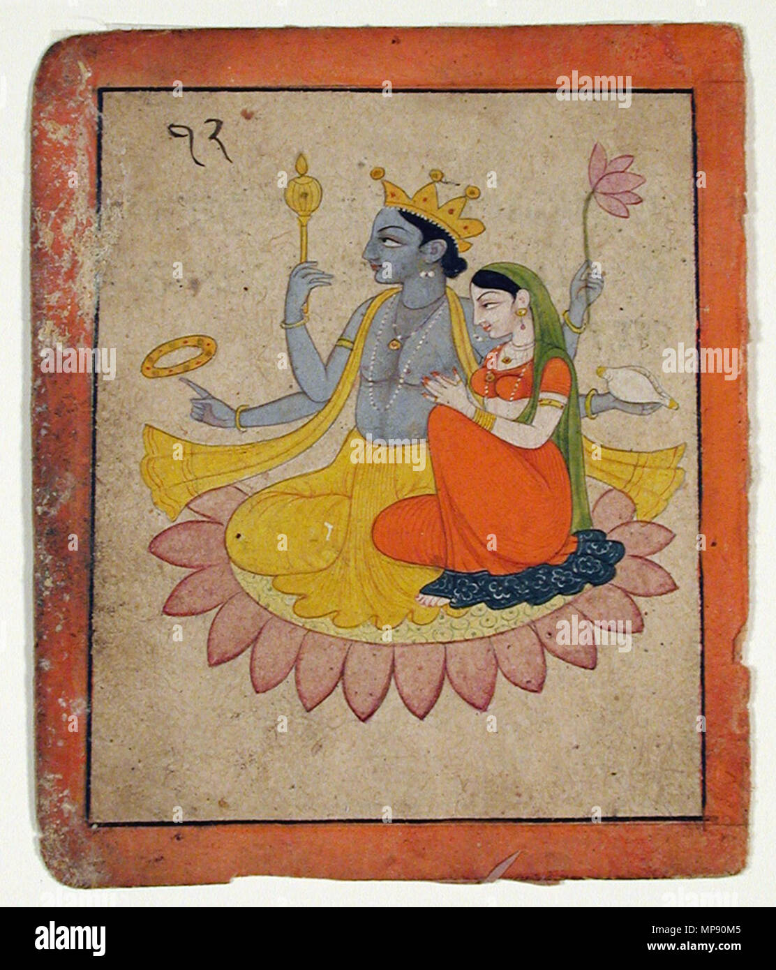 . Inglese: Titolo serie: Swapna Darshana Suite Nome: Swapna Darshana Data di creazione: ca. 1780 Dimensioni display: 4 11/32 in. x 3 3/4 in. (11 cm x 9,5 cm) Linea di credito: Edwin Binney terza raccolta numero di adesione: 1990.1275 Collezione: <a href='http://www.sdmart.org/art/our-collection/asian-art' rel="nofollow">Il San Diego Museum of Art</a> . 12 Settembre 2001 15:26:12. Inglese: thesandiegomuseumofartcollection 1241 Vishnu con Lakshmi su lotus (6125133540) Foto Stock