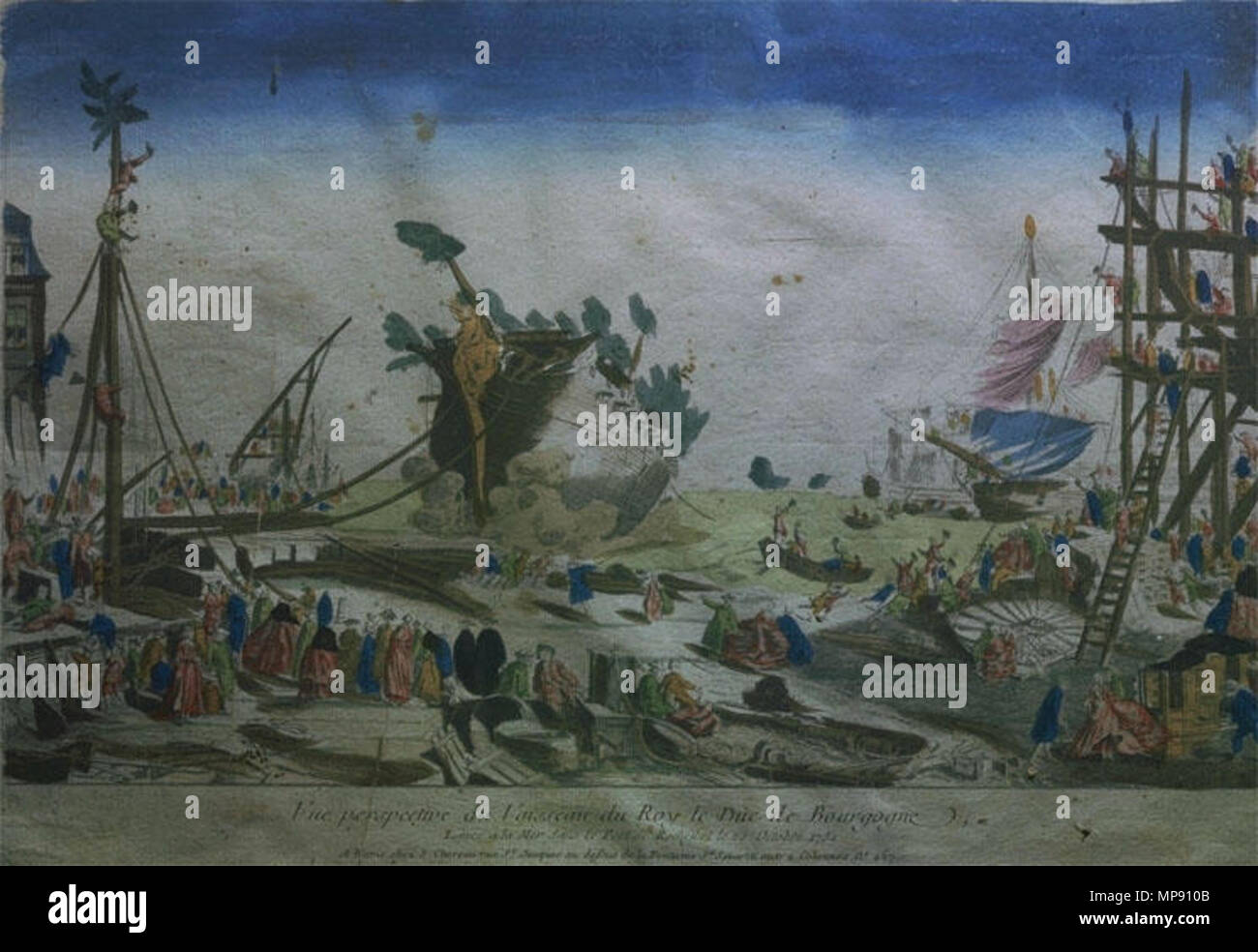. Inglese: Lancio del Duc De Bourgogne . circa 1775. Chéreau 793 Lancio della nave francese" Duc De Bourgogne" (1752) Foto Stock
