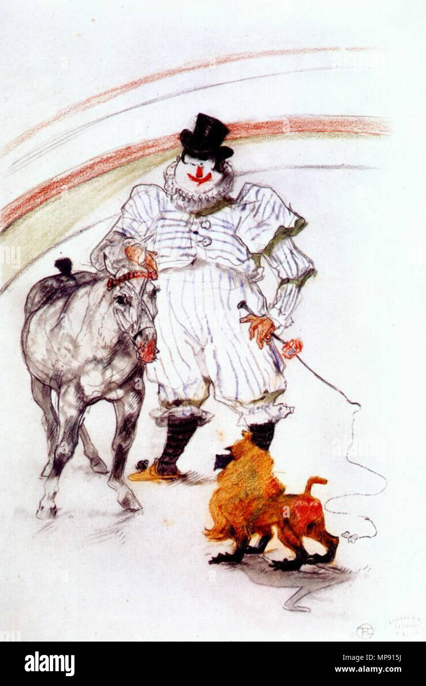 Deutsch: Im Zirkus: Clown, Pony und Pavian Français : Au Cirque: Cheval et lo strinare dressés Čeština: V cirkuse: Klaun, ponny un pavián inglese: al circo, cavallo e scimmia dressage 1899. 794 Lautrec al circo, cavallo e scimmia dressage 1899 Foto Stock