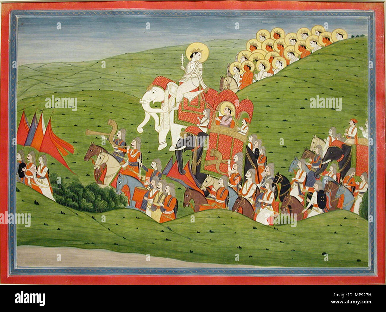 . Inglese: Titolo serie: il testo antico del Signore Nome Suite: Bhagavata Purana Data di creazione: ca. Display 1840 Dimensioni: 11 5/8 in. x 15 3/4 in. (29,5 cm x 40 cm) Linea di credito: Edwin Binney terza raccolta numero di adesione: 1990.1308 Collezione: <a href='http://www.sdmart.org/art/our-collection/asian-art' rel="nofollow">Il San Diego Museum of Art</a> . 18 Settembre 2001 08:58:18. Inglese: thesandiegomuseumofartcollection 1168 l'esercito di Indra che è montato su un elefante, procedes in battaglia a (6124594407) Foto Stock