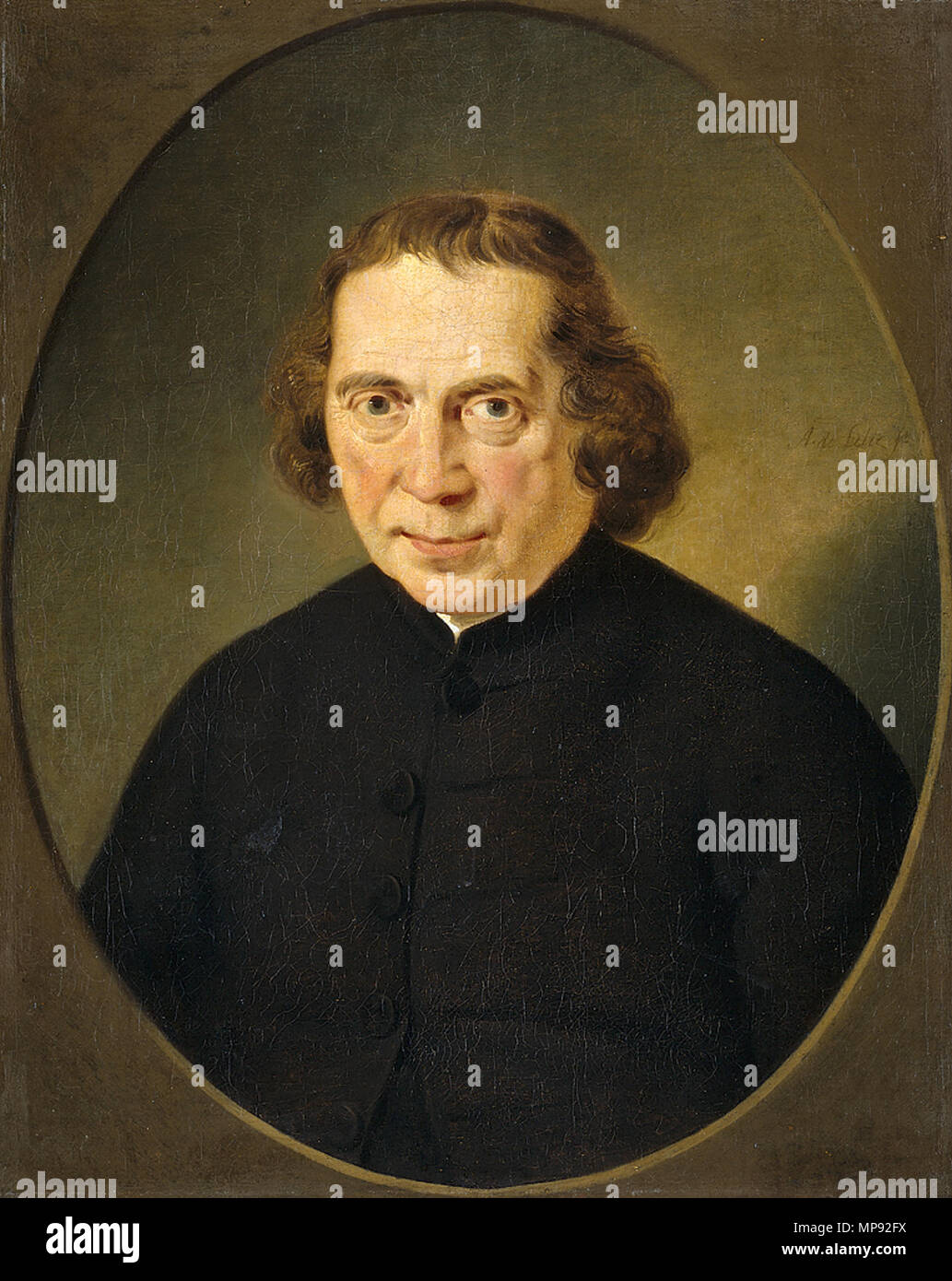Ritratto di Jan Nieuwenhuyzen. Ritratto di Jan Nieuwenhuyzen, un olandese mennonita insegnante e ministro, che nel 1784 fondò il Maatschappij tot dado van 't Algemeen. Busto in ovale, rivolto verso sinistra. Tra il 1770 e il 1806. 801 Adriaan de Lelie - Jan Nieuwenhuyzen Foto Stock