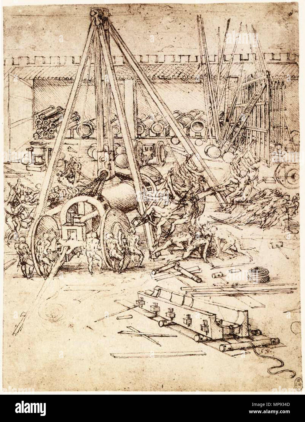 Inglese: fonderia Cannon 1487. 803 Leonardo da Vinci, fonderia Cannon Foto Stock
