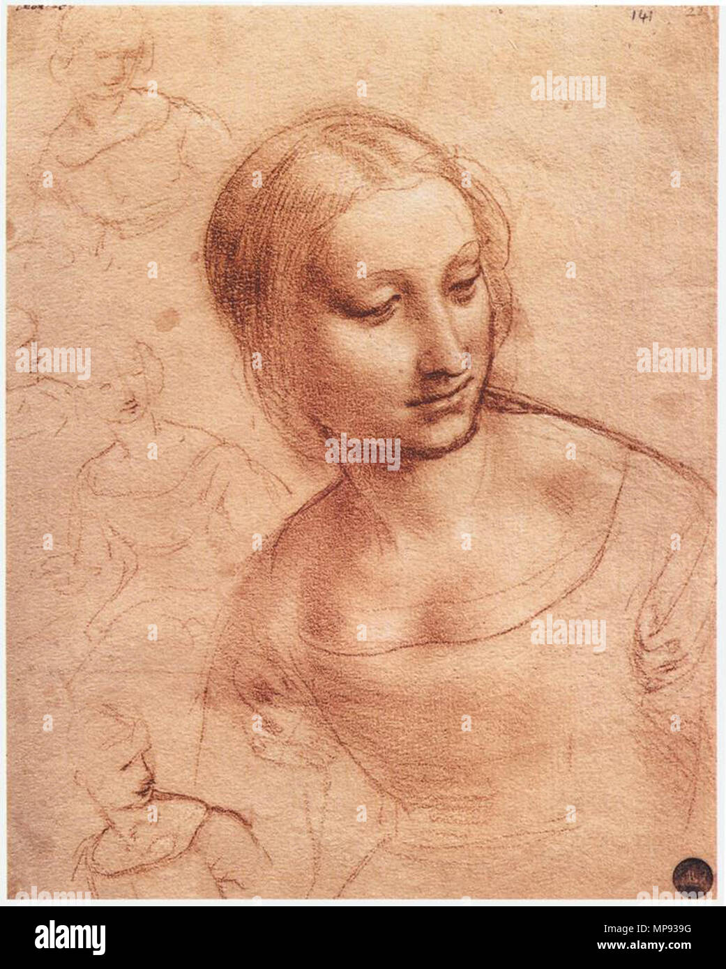 Inglese: Studio per Madonna con il Yarnwinder (?) circa 1501. 804 Leonardo da Vinci, studio per la Madonna con Yarnwinder Foto Stock