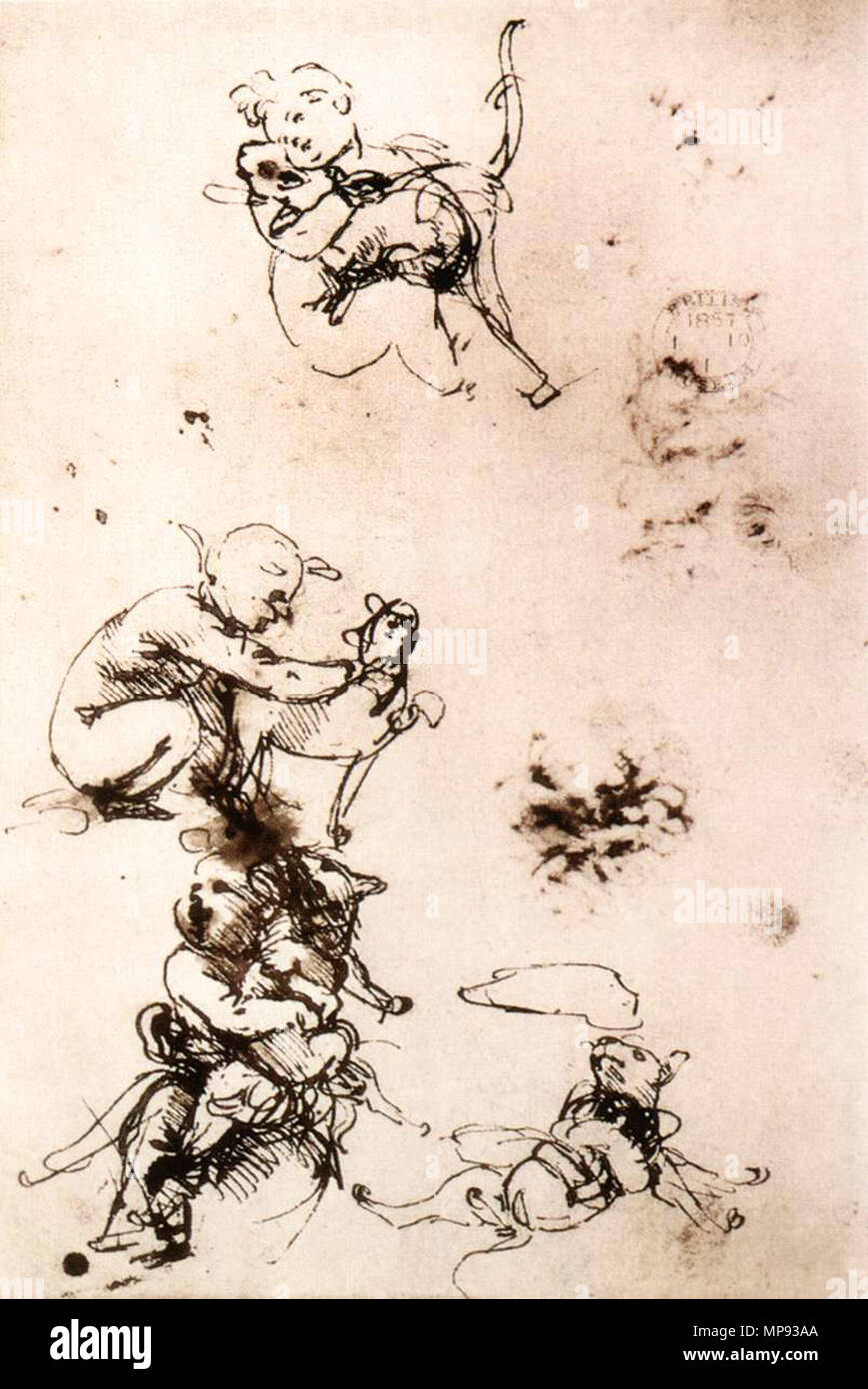 Inglese: Studio di un bambino con un gatto (facsimile) circa 1478. 804 Leonardo da Vinci, lo studio di un bambino con un gatto (facsimile) Foto Stock