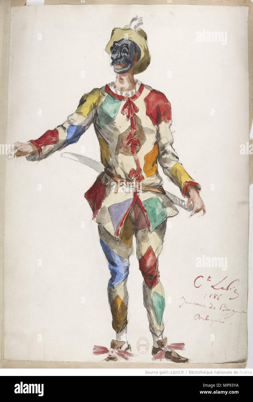 . Français : Costume d'Arlequin pour le ballet Les Jumeaux de Bergame . 1885. Ludovic Napoléon Lepic 806 Les Jumeaux de Bergame - Arlequin Foto Stock