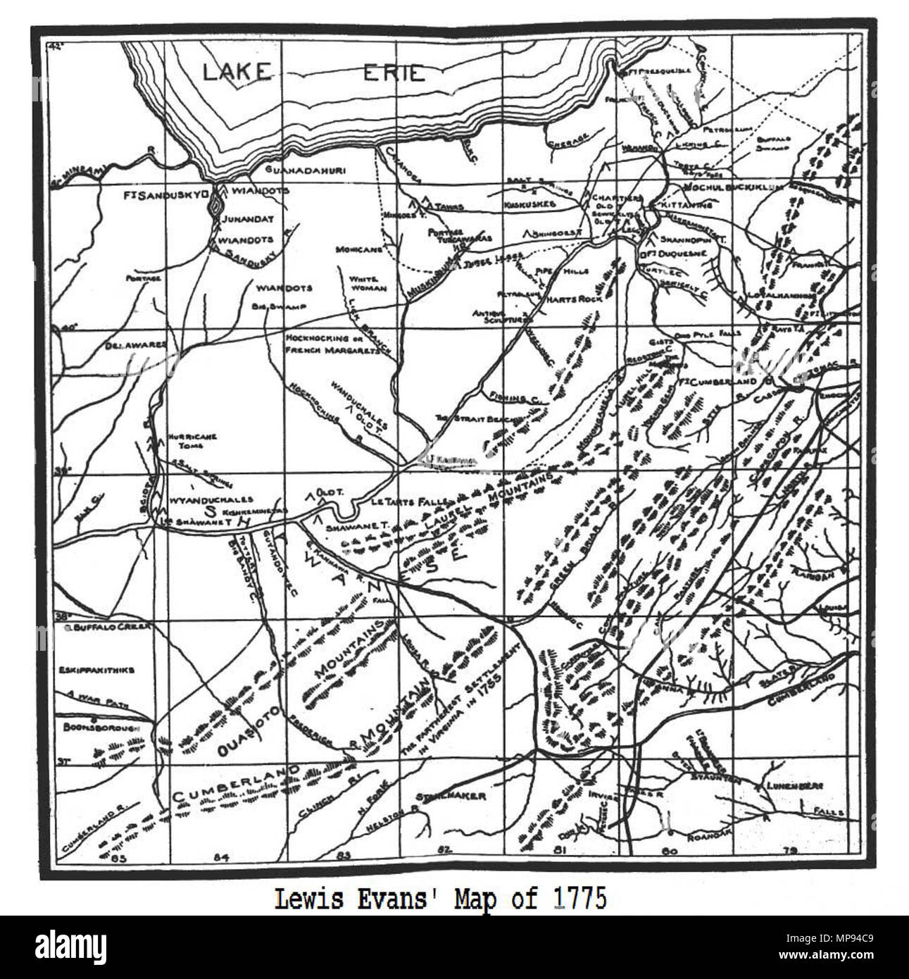 . Inglese: mappa dell'altopiano di Allegheny e montagne . 1755. Lewis Evans 808 Lewis' 1755 Mappa, la Biblioteca del Congresso Foto Stock