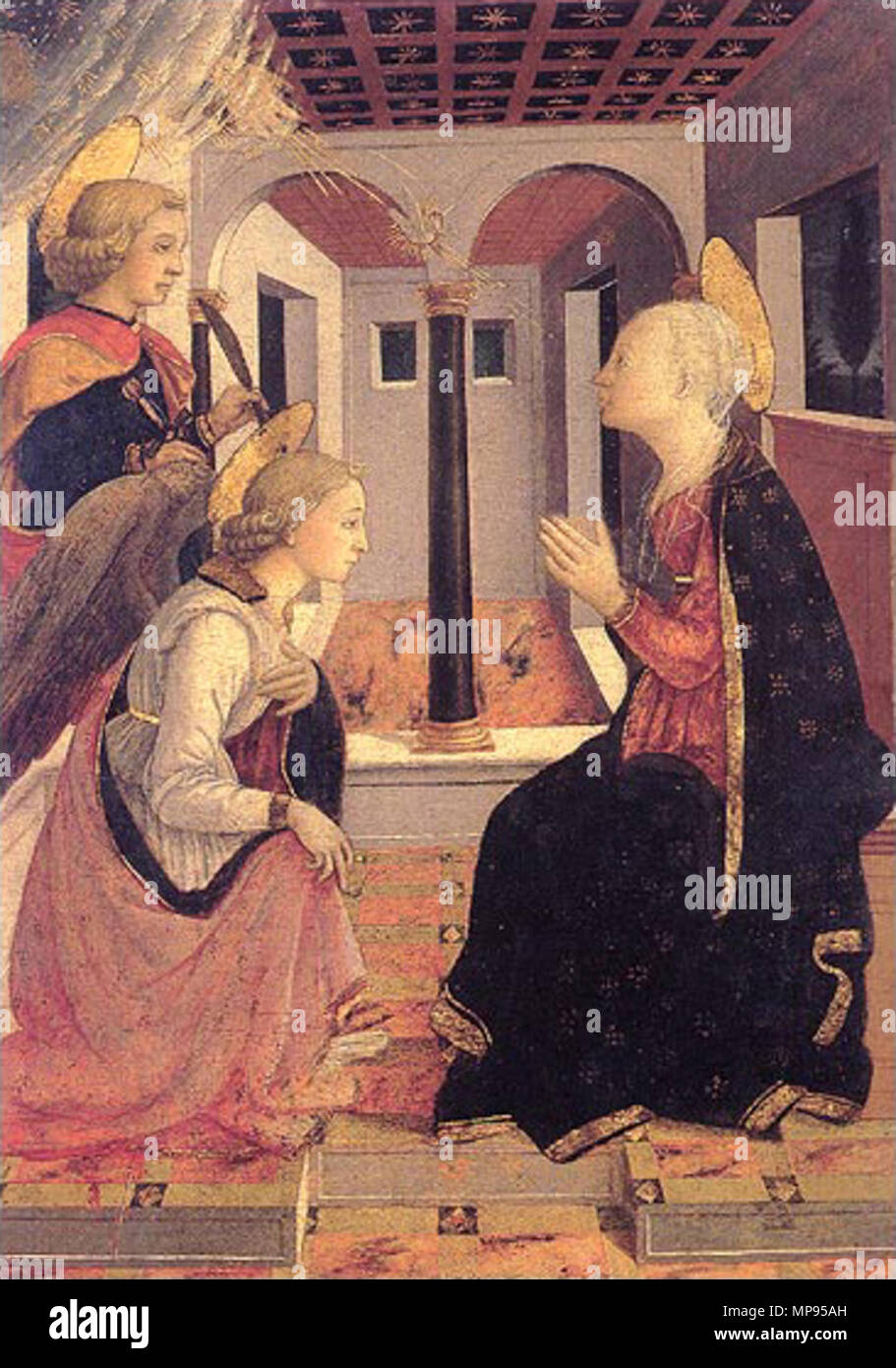 Annunciazione alla presenza di San Giuliano circa 1455. 812 Lippi e aiuti, Annunciazione con san giuliano, prato, 1455 ca. Foto Stock