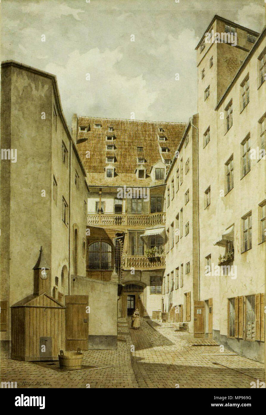 . Inglese: Löwenturm (torre dei Leoni di Monaco di Baviera Deutsch: Löwenturm in München . 1896. Ludwig Huber Descrizione pittore tedesco 817 Loewenturm 02 Foto Stock