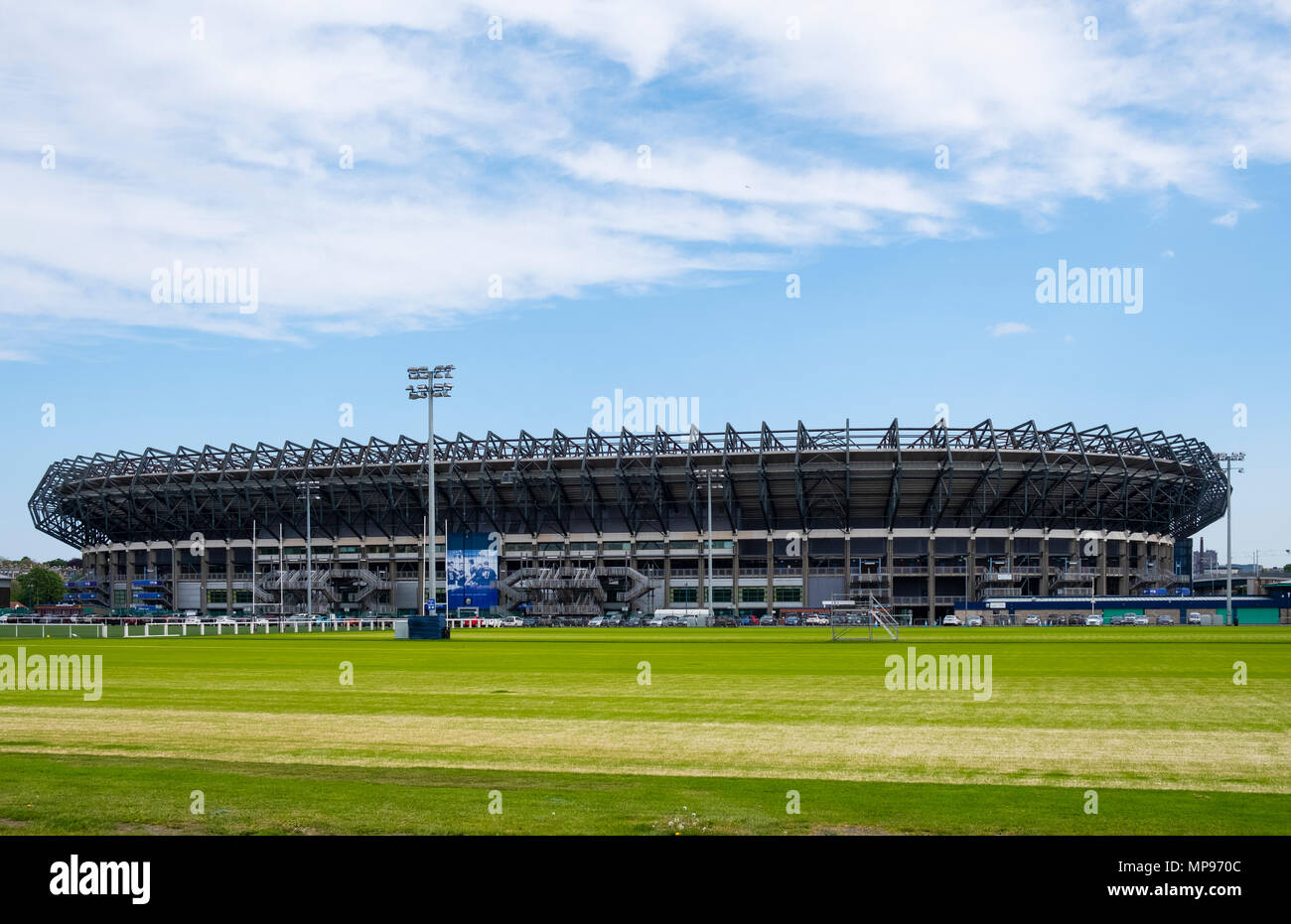 Vista di Murrayfield Stadium casa dei Scottish Rugby Union di Edimburgo, in Scozia, Regno Unito Regno Unito Foto Stock