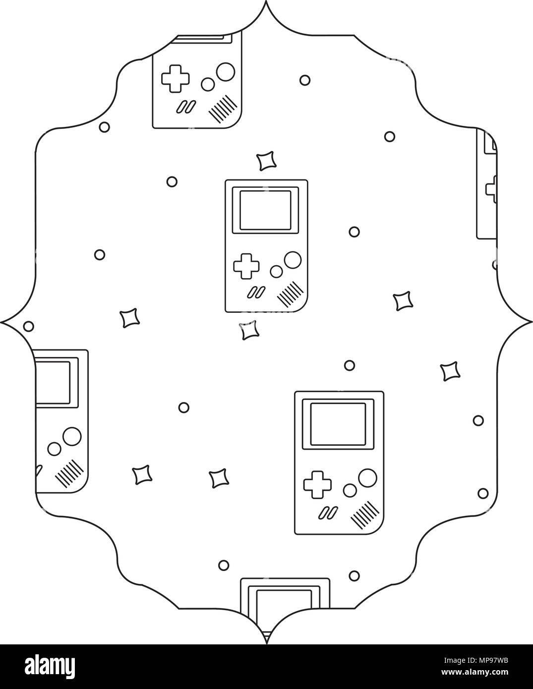 Telaio arabo con il videogioco portatile pattern su sfondo bianco, illustrazione vettoriale Illustrazione Vettoriale
