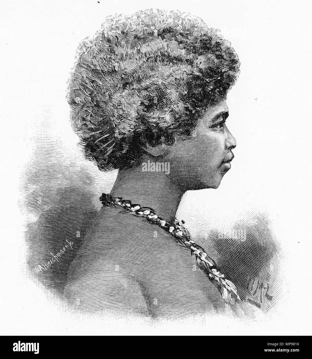 Incisione di una donna indigena dal sud del Capo, Papua Nuova Guinea. Dal pittoresco Atlas dell Australasia Vol 3, 1886 Foto Stock