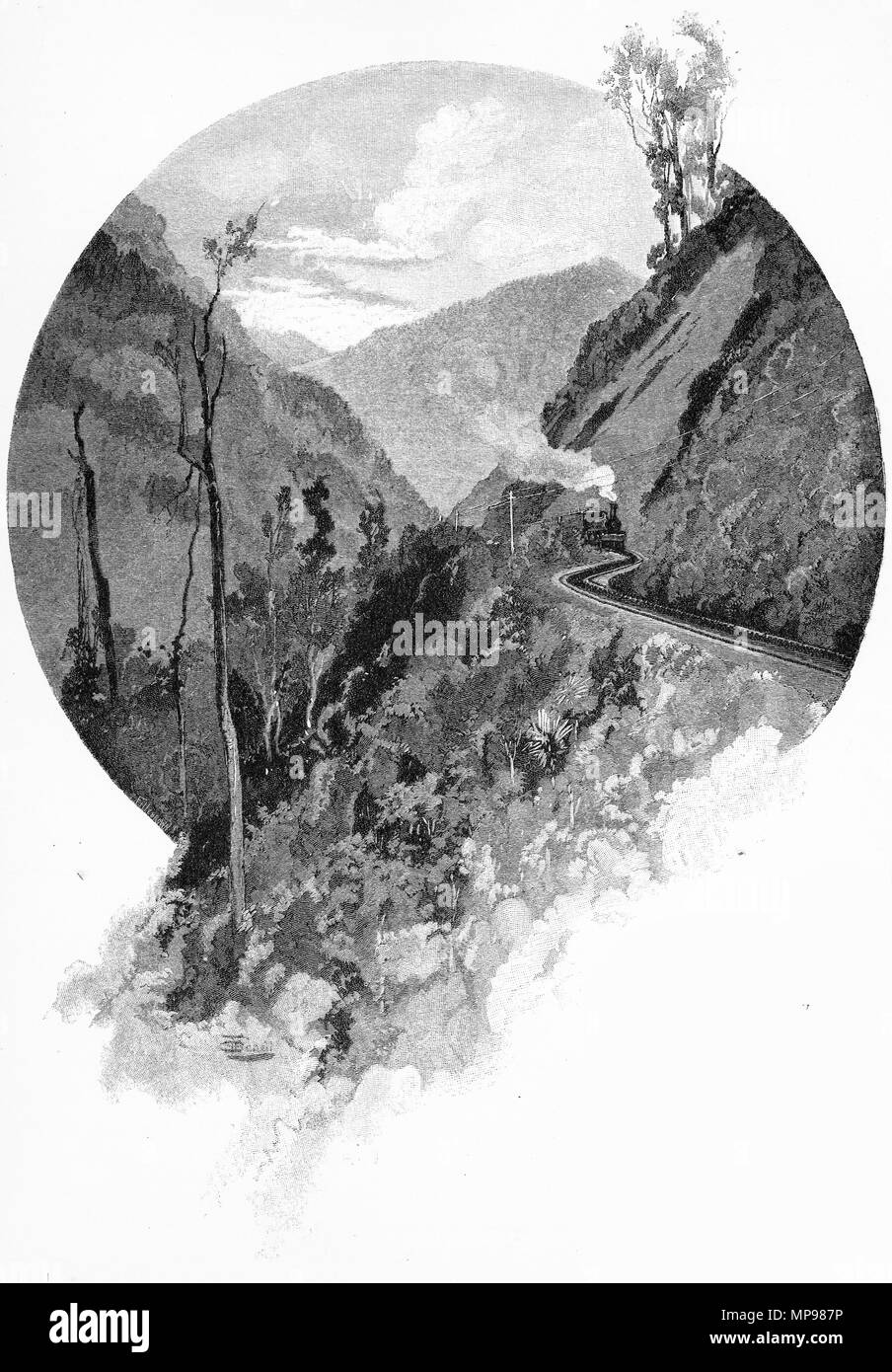 Incisione del pendio Rimutaka, Nuova Zelanda. Dal pittoresco Atlas dell Australasia Vol 3, 1886 Foto Stock