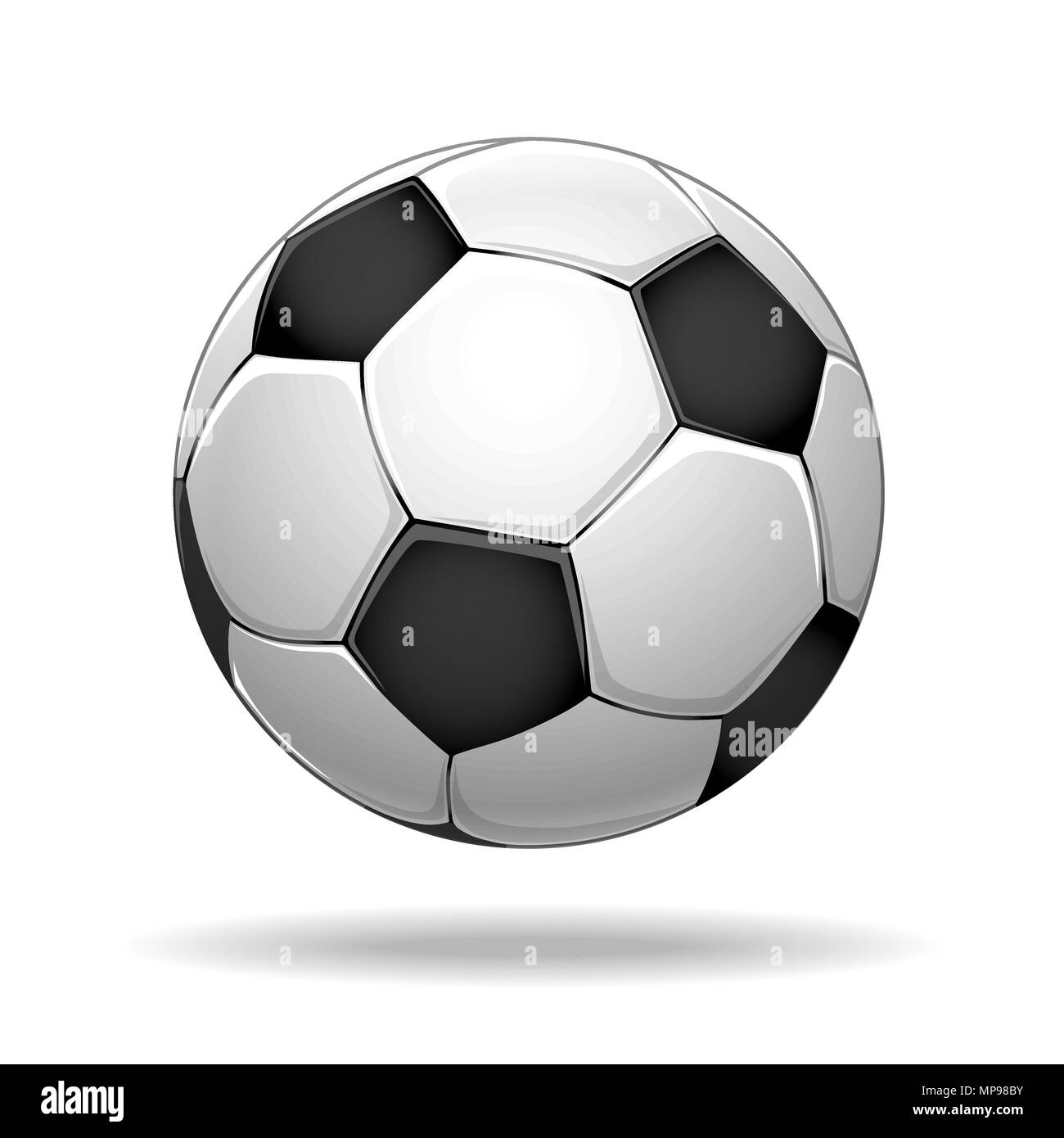 Pallone da calcio. Il calcio di vettore bol con nero abd white spot isolati su sfondo bianco Illustrazione Vettoriale
