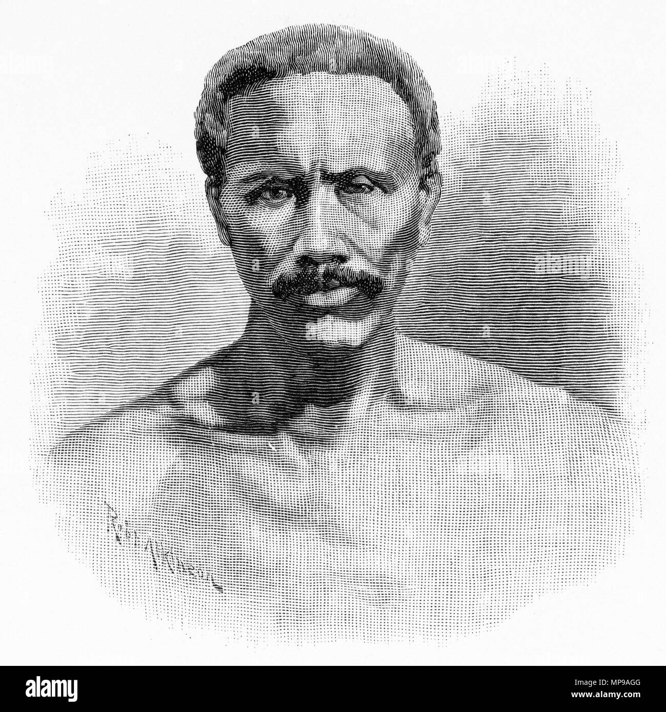 Incisione del re di Samoa Tamasese. Dal pittoresco Atlas dell Australasia Vol 3, 1886 Foto Stock