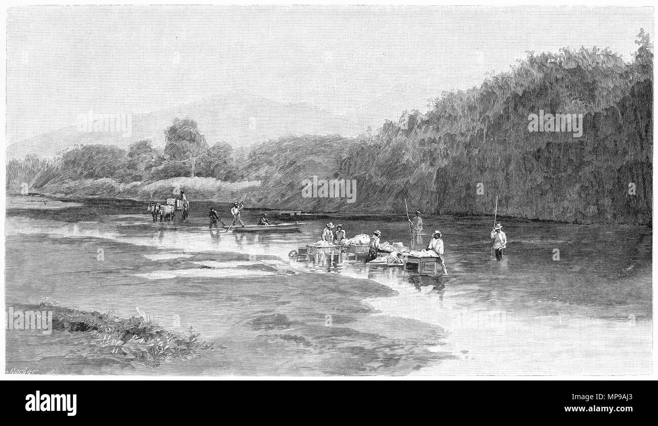 Incisione di carcerati a lavare i panni al francese colonia penale della Nuova Caledonia. Nel 1888 ci sono stati 10.000 detenuti sull'isola. Dal pittoresco Atlas dell Australasia Vol 3, 1886 Foto Stock