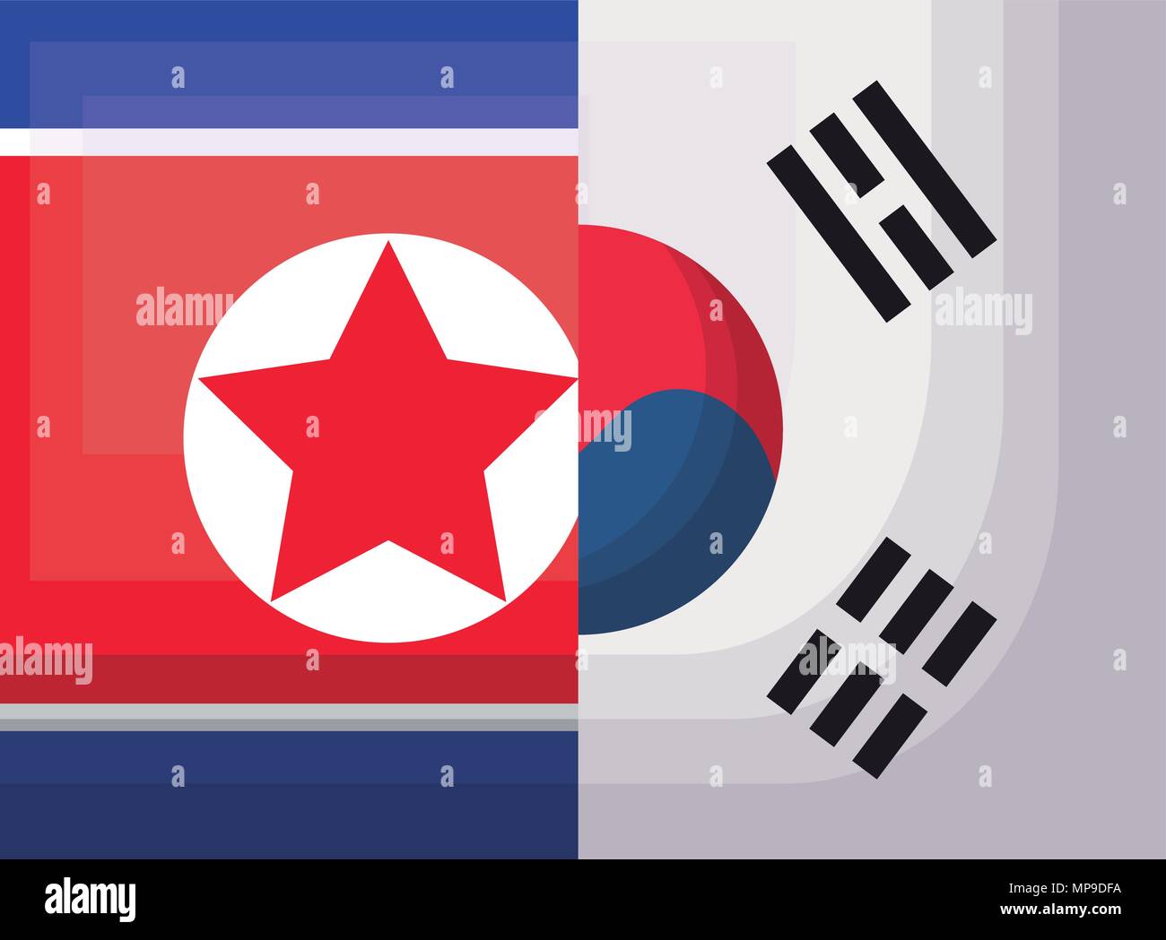 La Corea Del Nord E Corea Del Sud Le Bandiere Design Colorato Illustrazione Vettoriale Immagine E Vettoriale Alamy
