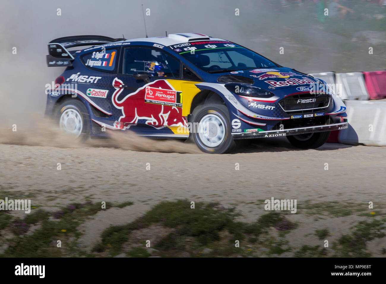 Il Portogallo, 18 Maggio 2018: Sebastien Ogier di Francia e Julien Ingrassia della Francia competere nel loro M-Sport Ford WRT Ford Fiesta WRC durante la SS5. Foto Stock