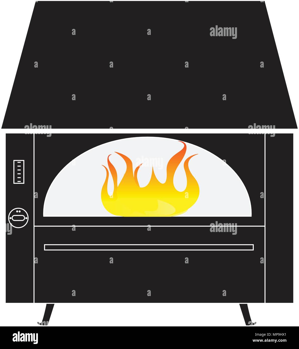 Nero caminetto rustico con fuoco isolato su uno sfondo bianco illustrazione vettoriale Illustrazione Vettoriale