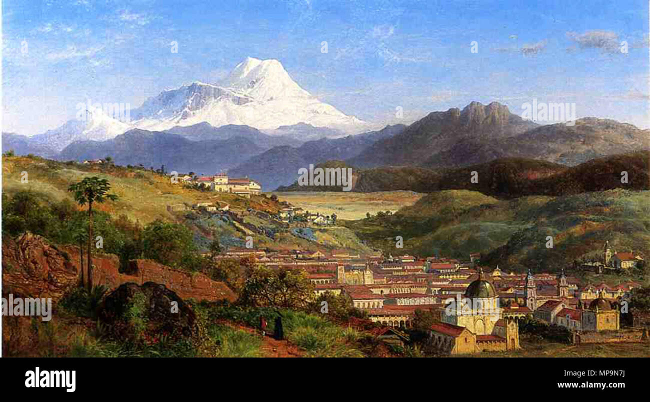 824 Louis Rémy Mignot vista di Riobamba, Ecuador, guardando a Nord verso il Monte Chimborazo Foto Stock