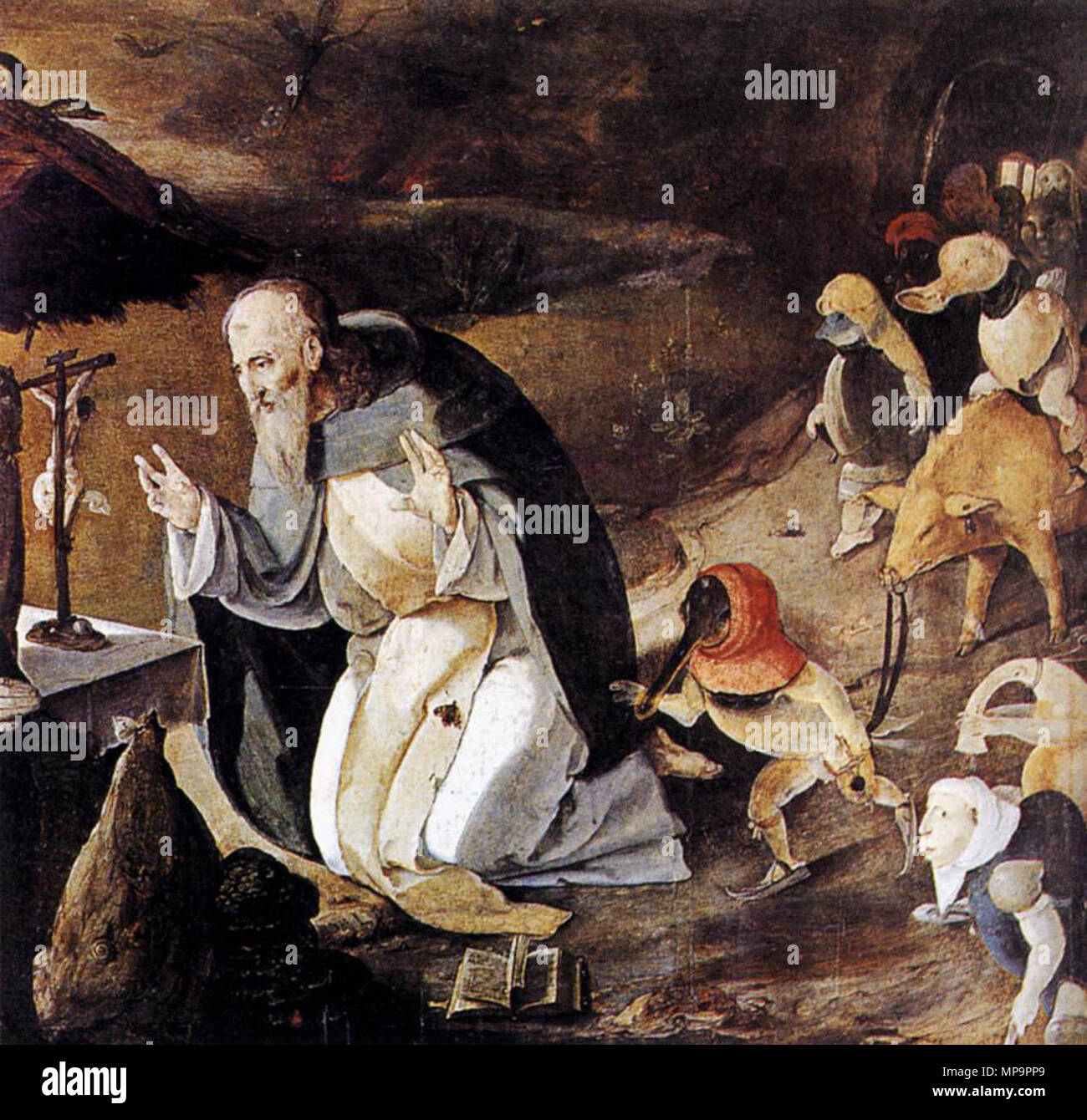 La Tentazione di Sant Antonio circa 1530. 830 Lucas van Leyden - La tentazione di San Antonio - WGA12935 Foto Stock