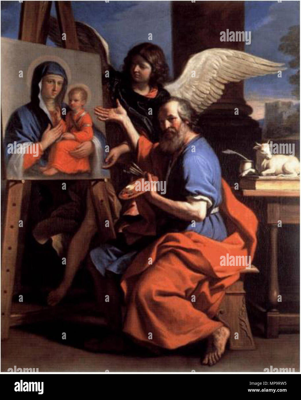 Inglese: San Luca la visualizzazione di un dipinto della Vergine . Inglese:  l evangelista Luca che secondo la leggenda fu pittore, qui è presentato  durante la verniciatura di un ritratto della Madonna