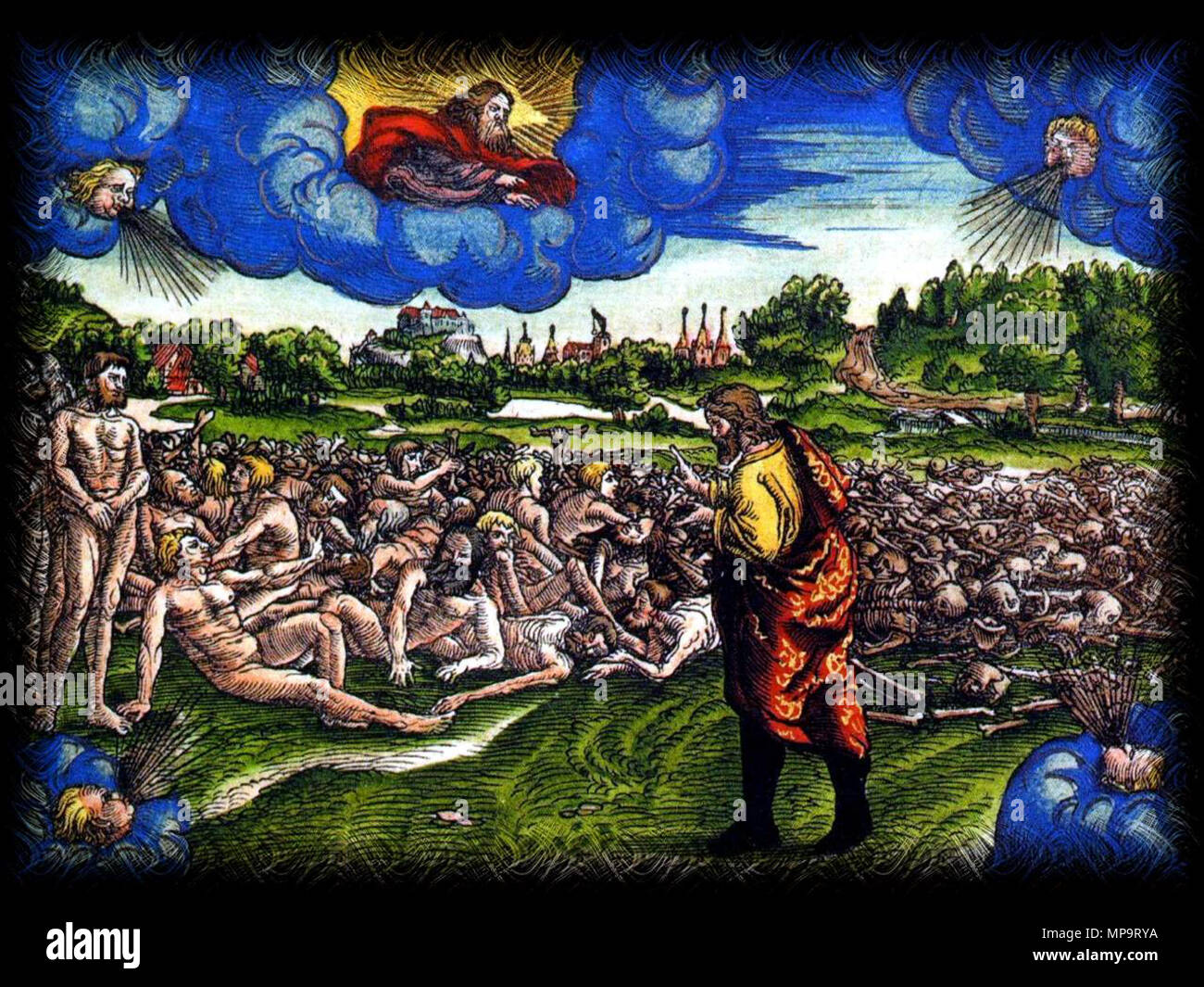 . Deutsch: Lutherbibel 1534, illustrazione zu Ezechiele 37: Die Auferweckung der Totengebeine Israels . 1534. Werkstatt Lucas Cranachs ([2]) 835 Lutherbibel 1534 Hesekiel 37 Foto Stock